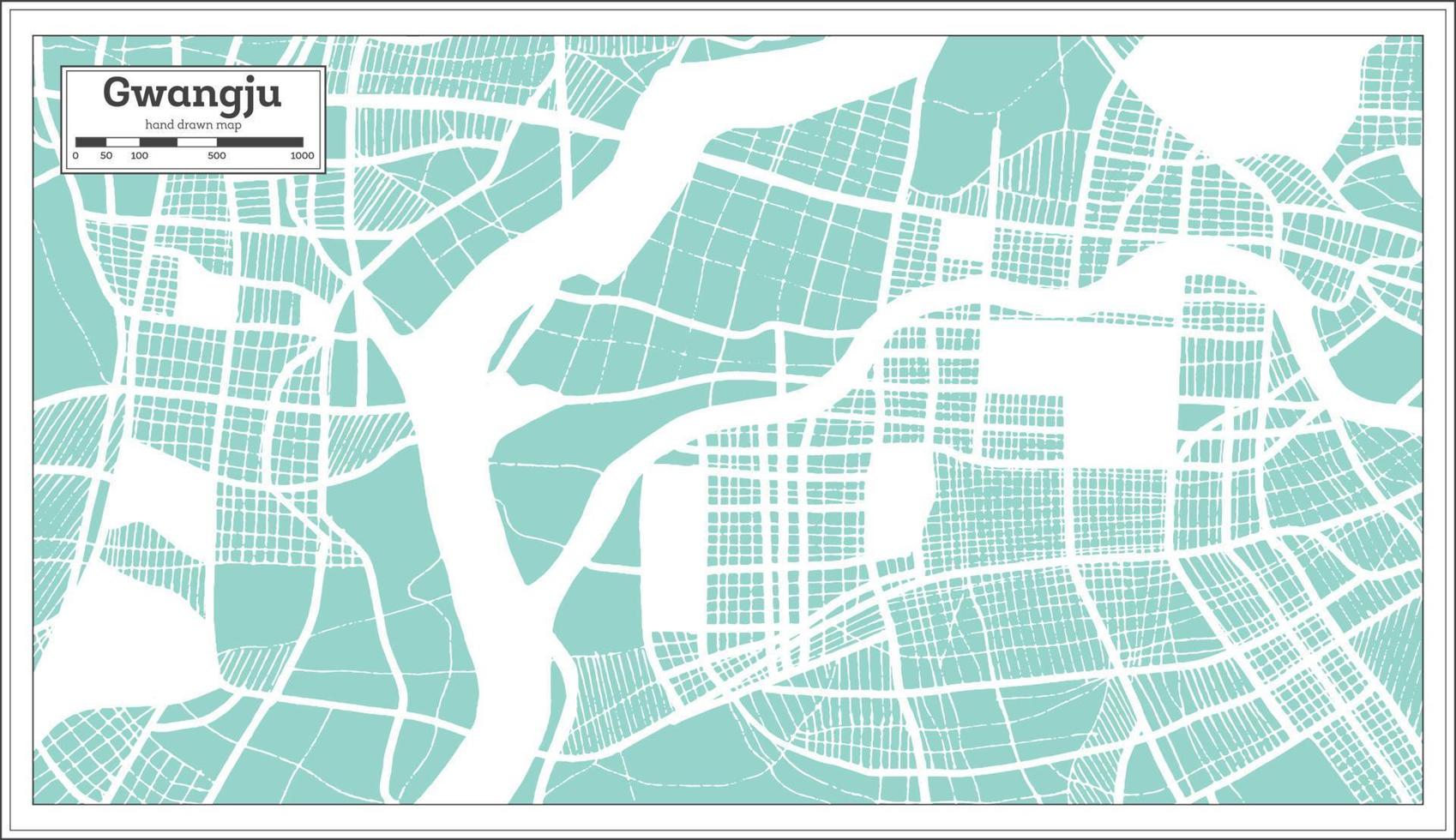 mapa de la ciudad de gwangju corea del sur en estilo retro. esquema del mapa. vector