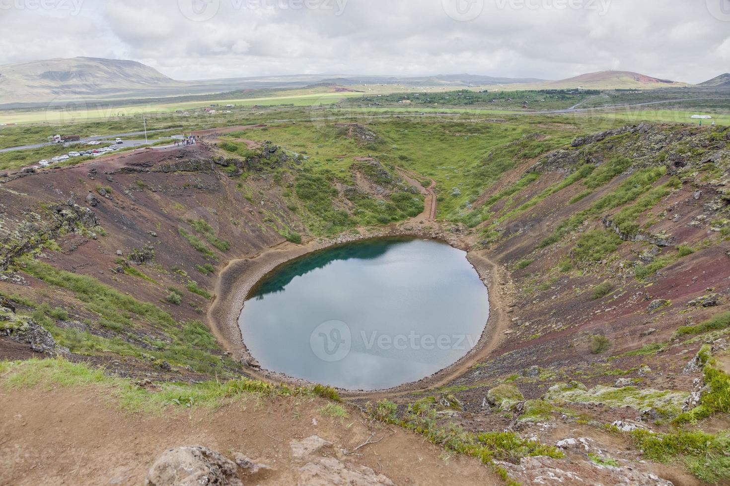 Panoramic view over Kerio volcano crater in southern Iceland in summer during daytime photo