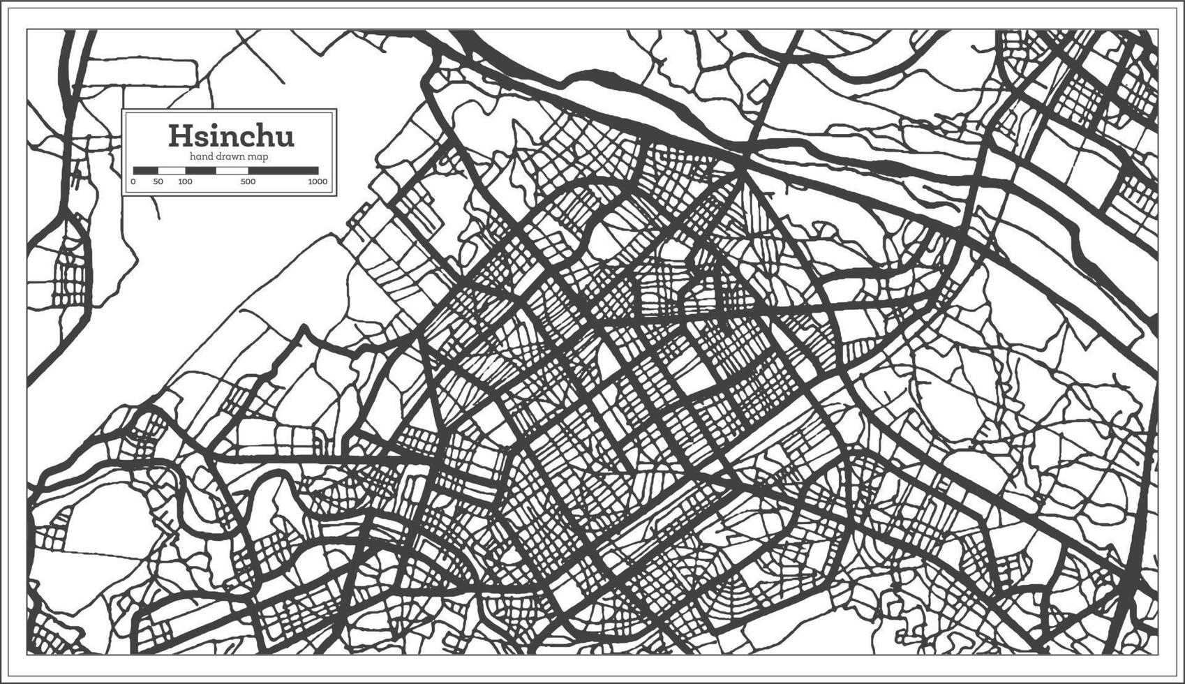 Hsinchu Taiwan Indonesia City Map in Black and White Color. Outline Map. vector