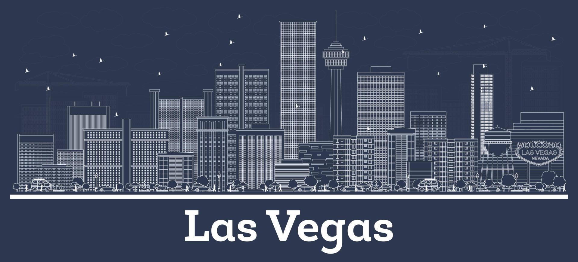 Outline Las Vegas Nevada City Skyline with White Buildings. vector