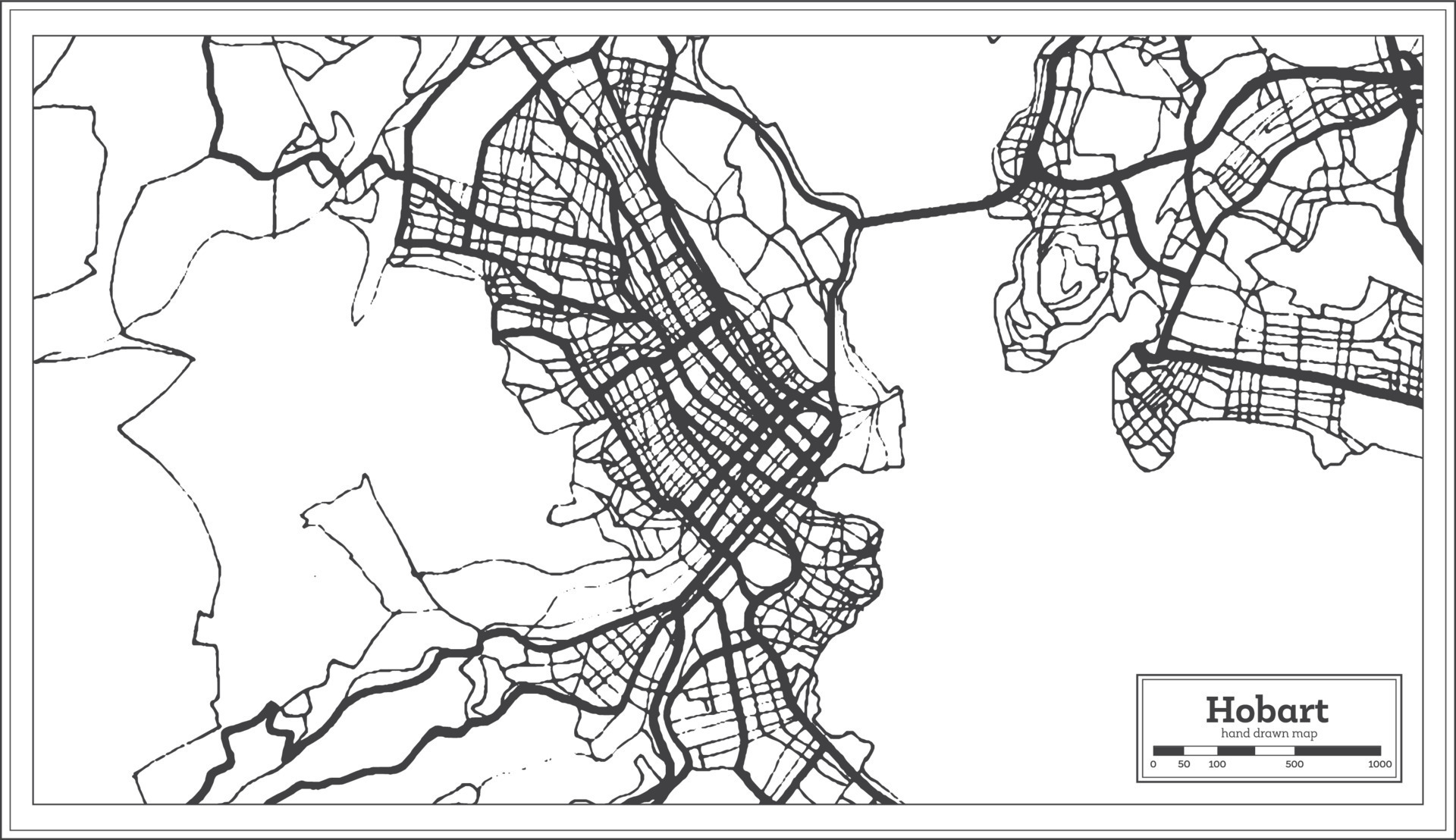 Hobart Australia City Map in Black and White Color. Outline Map. 17517724 Vector Art at Vecteezy