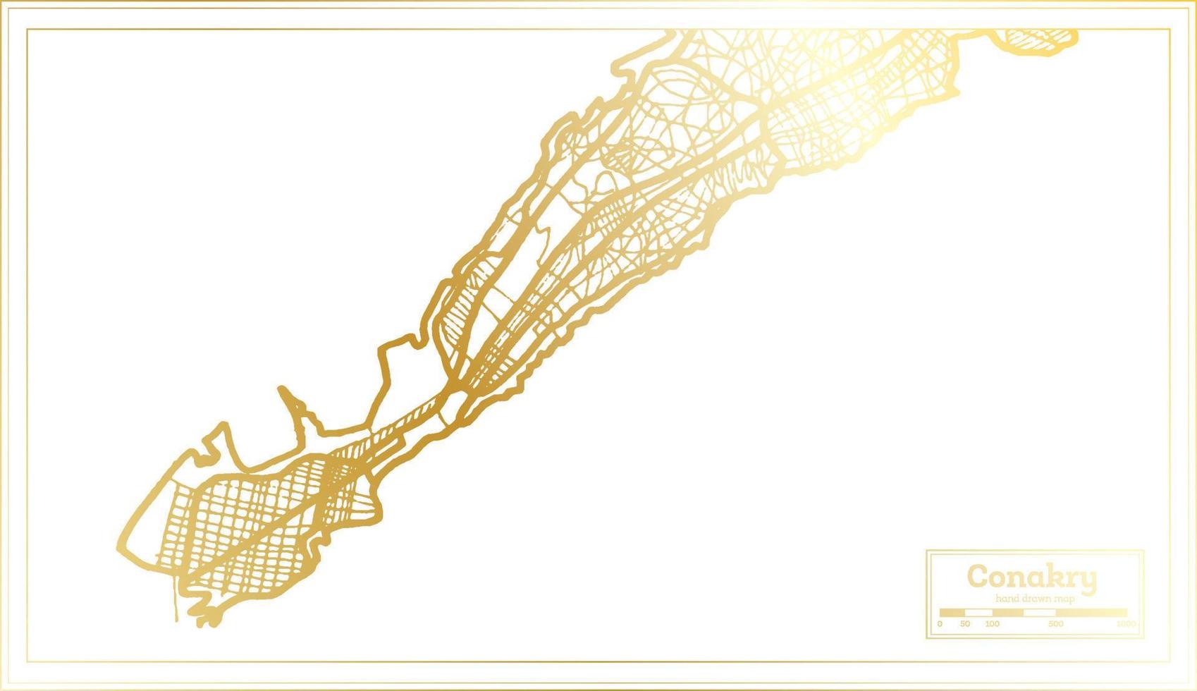 mapa de la ciudad de conakry guinea en estilo retro en color dorado. esquema del mapa. vector