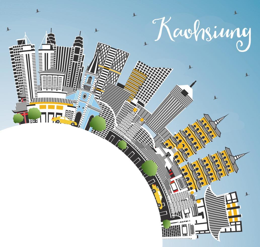 Kaohsiung Taiwan City Skyline with Gray Buildings, Blue Sky and Copy Space. vector