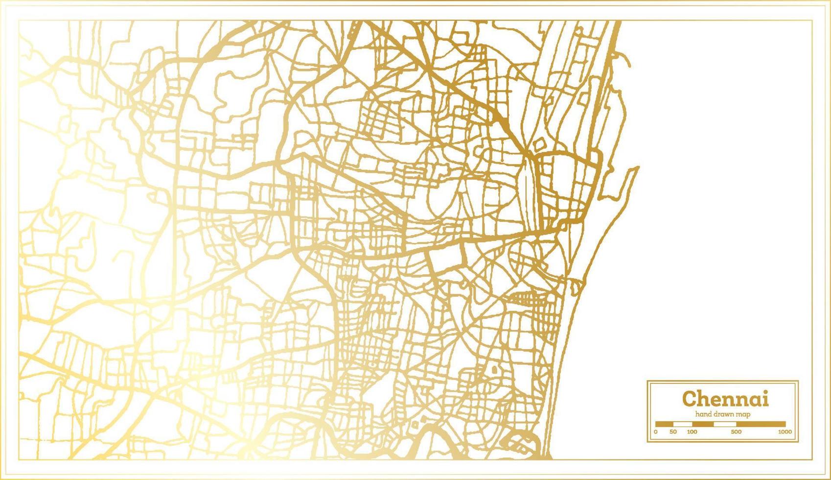 mapa de la ciudad de chennai india en estilo retro en color dorado. esquema del mapa. vector