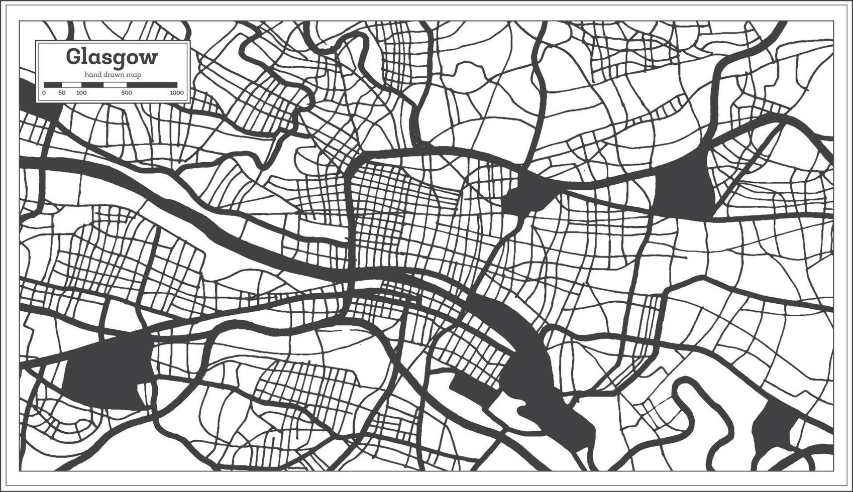 mapa de la ciudad de glasgow gran bretaña en color blanco y negro en estilo retro. esquema del mapa. vector