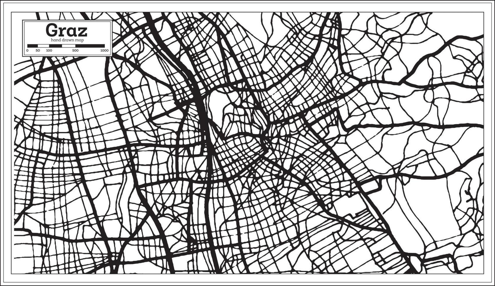 mapa de la ciudad de graz austria en color blanco y negro en estilo retro. esquema del mapa. vector