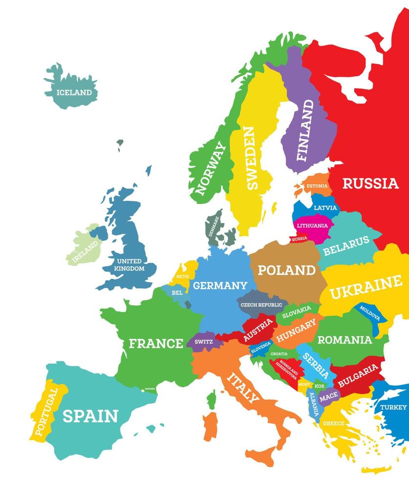 Political map of Europe Continent. vector