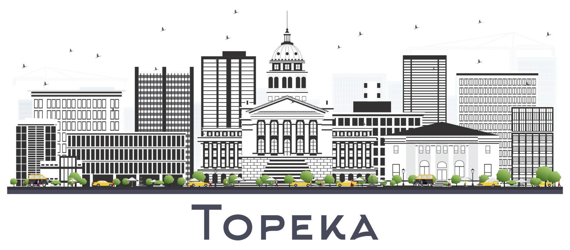 horizonte de la ciudad de topeka kansas con edificios grises aislados en blanco. vector