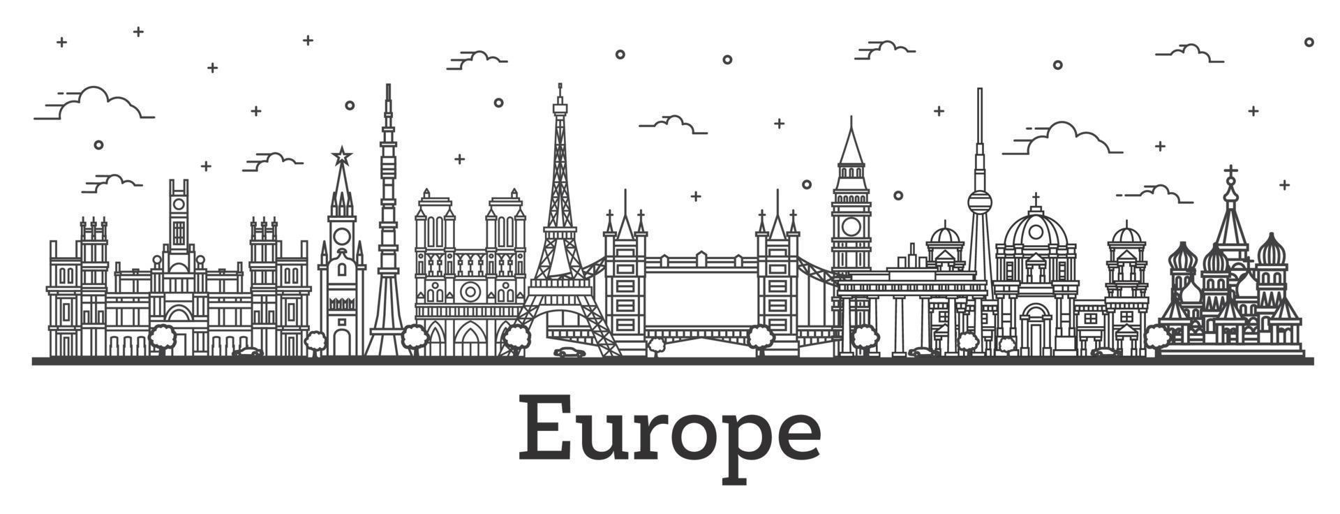 Outline Famous Landmarks in Europe. vector