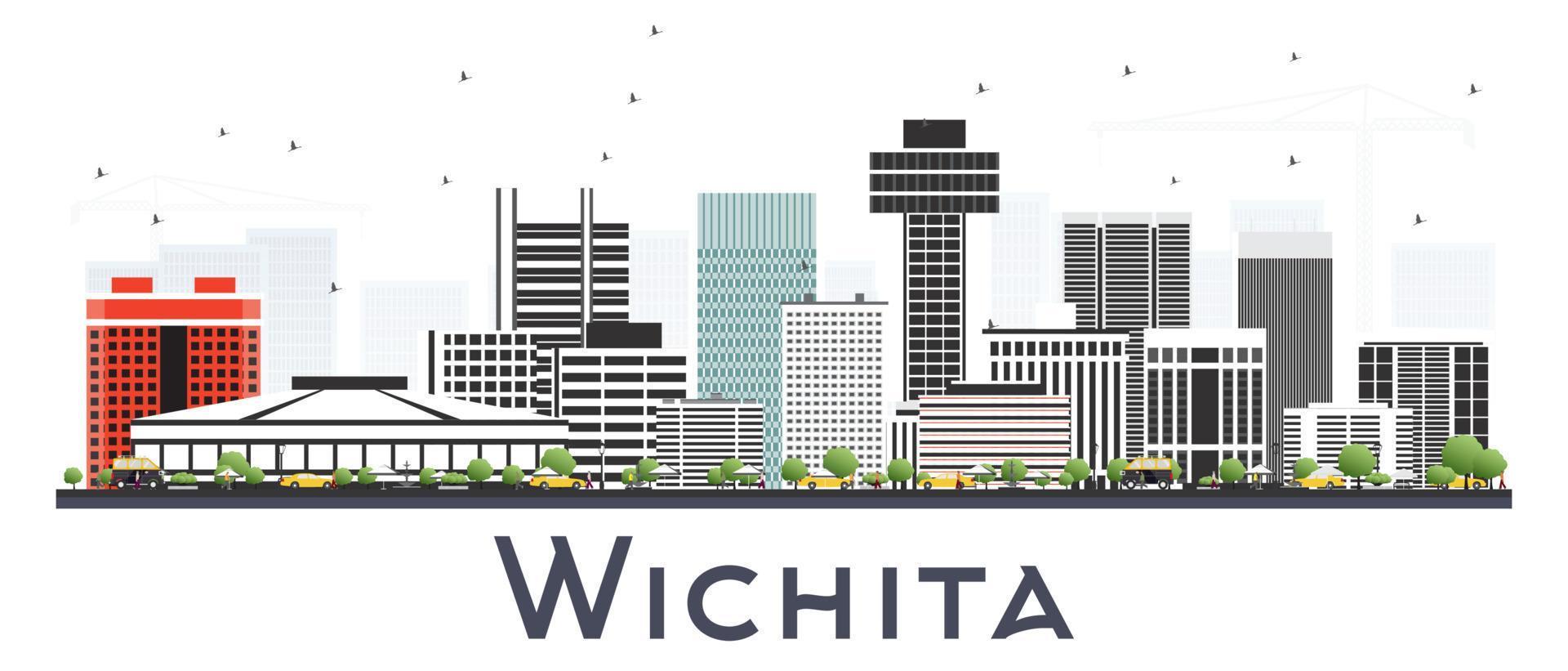Wichita Kansas City Skyline with Gray Buildings Isolated on White. vector