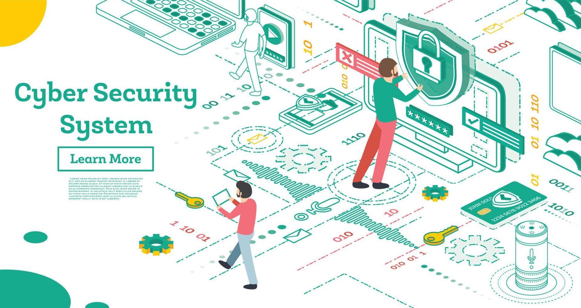 Outline Cyber Security Concept. Isometric Illustration Isolated on White. vector