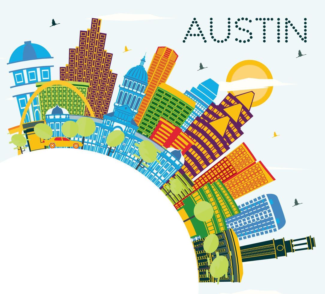 Austin Texas City Skyline with Color Buildings, Blue Sky and Copy Space. vector