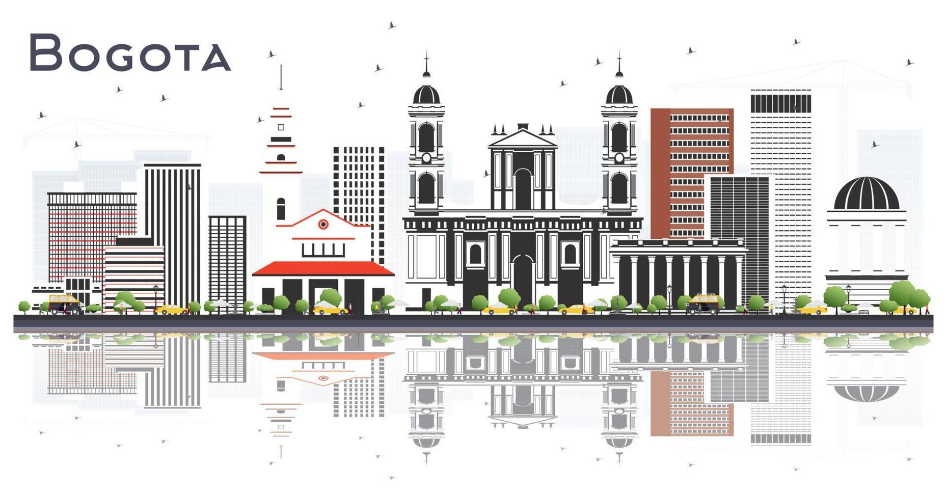 el horizonte de la ciudad de bogotá colombia con edificios grises y reflejos aislados en blanco. vector