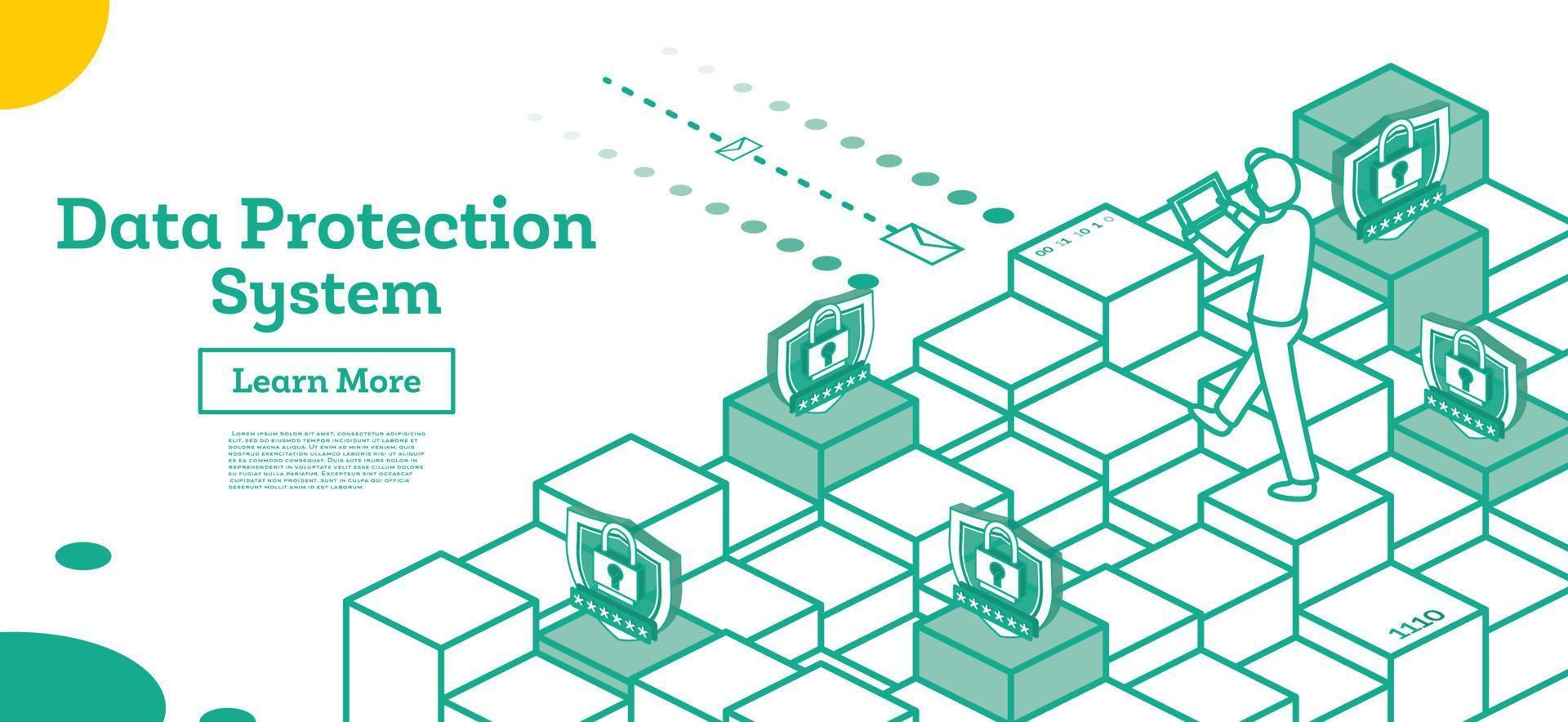 esbozar el concepto de seguridad cibernética. ilustración isométrica aislada en blanco. concepto de protección de datos. vector