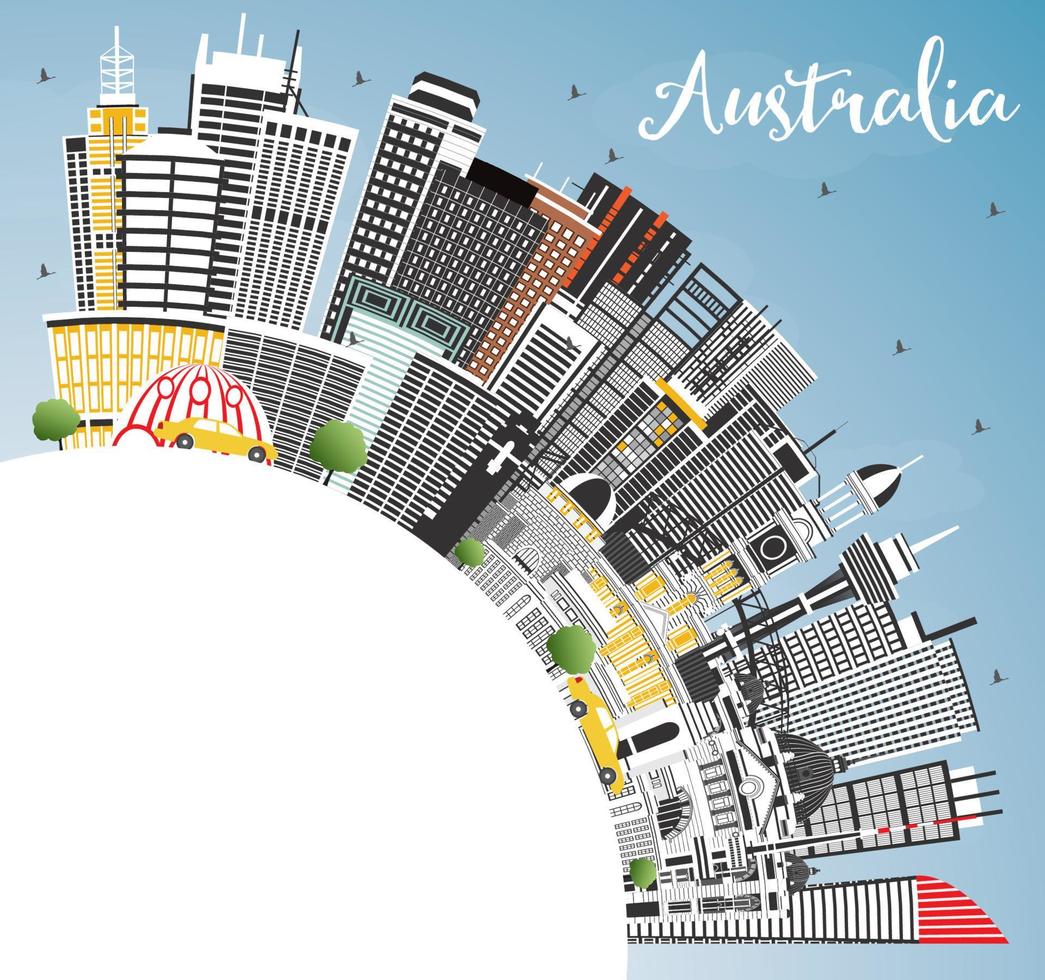 Australia City Skyline with Gray Buildings, Blue Sky and Copy Space. vector
