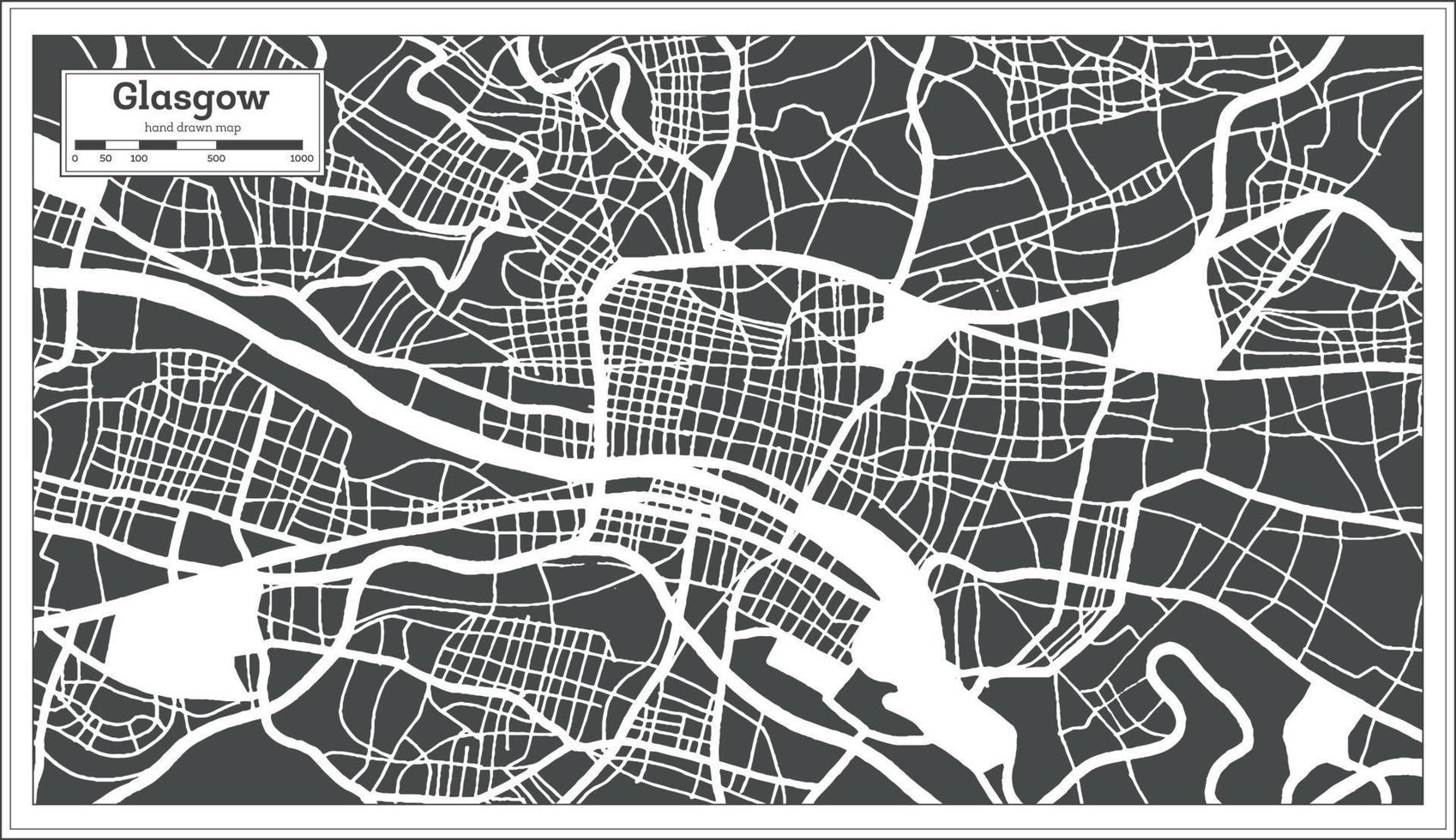 mapa de la ciudad de glasgow gran bretaña en color blanco y negro en estilo retro. esquema del mapa. vector