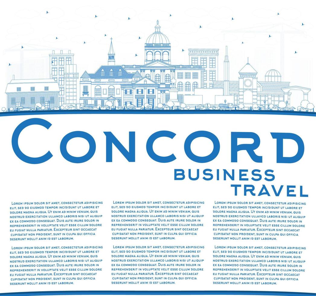 Outline Concord New Hampshire City Skyline with Blue Buildings and Copy Space. vector