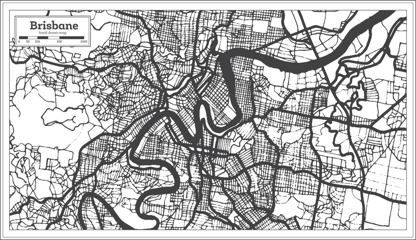 mapa de la ciudad de brisbane, australia, en color blanco y negro. esquema del mapa. vector