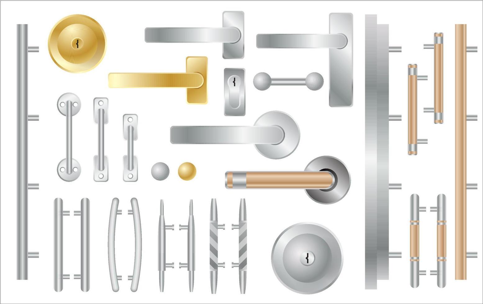 Door Handles Set Isolated on White. Window and Door Accessories. vector
