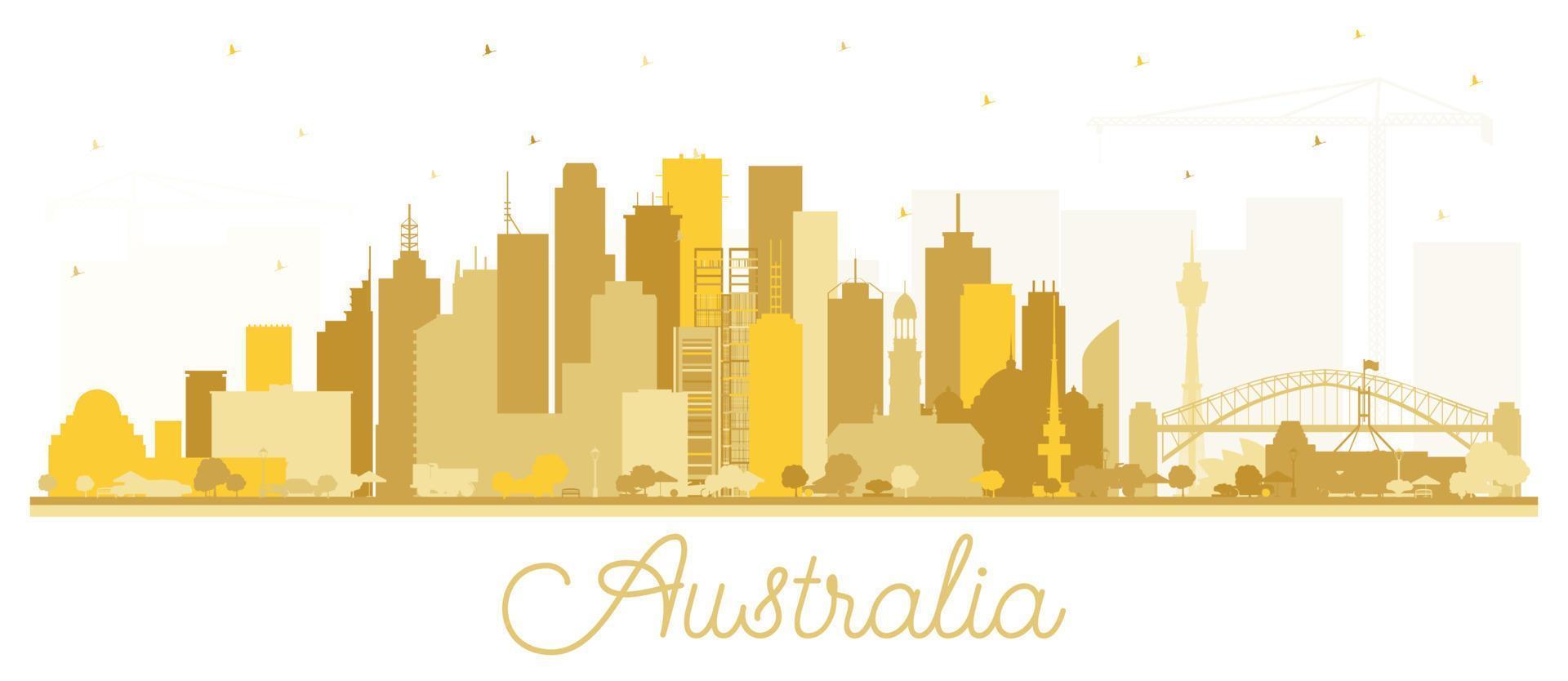 Australia City Skyline Silhouette with Golden Buildings Isolated on White. vector