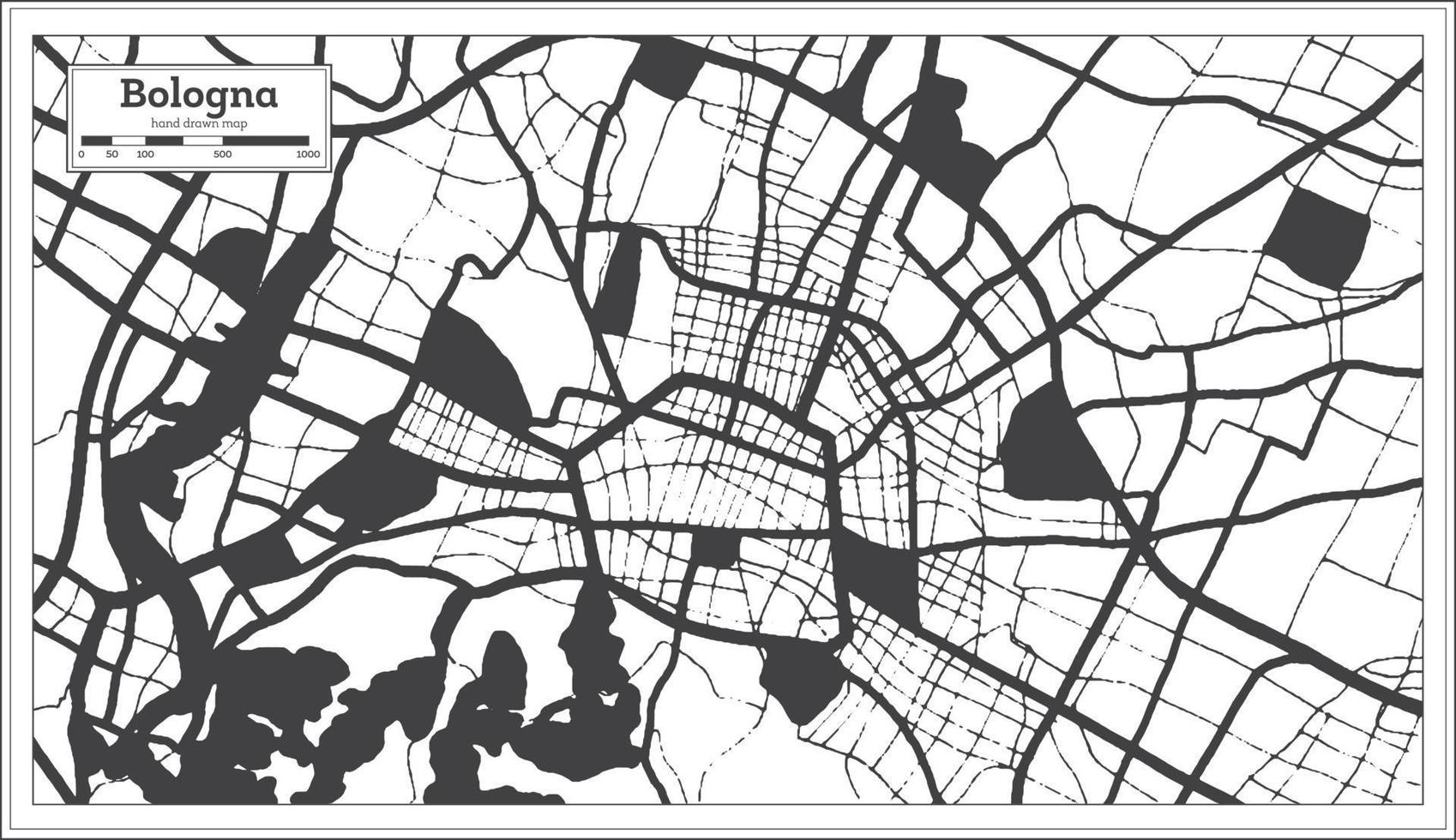 Bologna Italy City Map in Black and White Color in Retro Style. Outline Map. vector