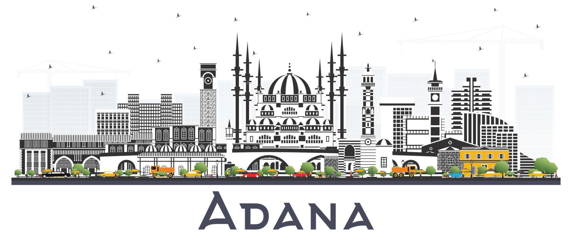 Adana Turkey City Skyline with Color Buildings Isolated on White. vector