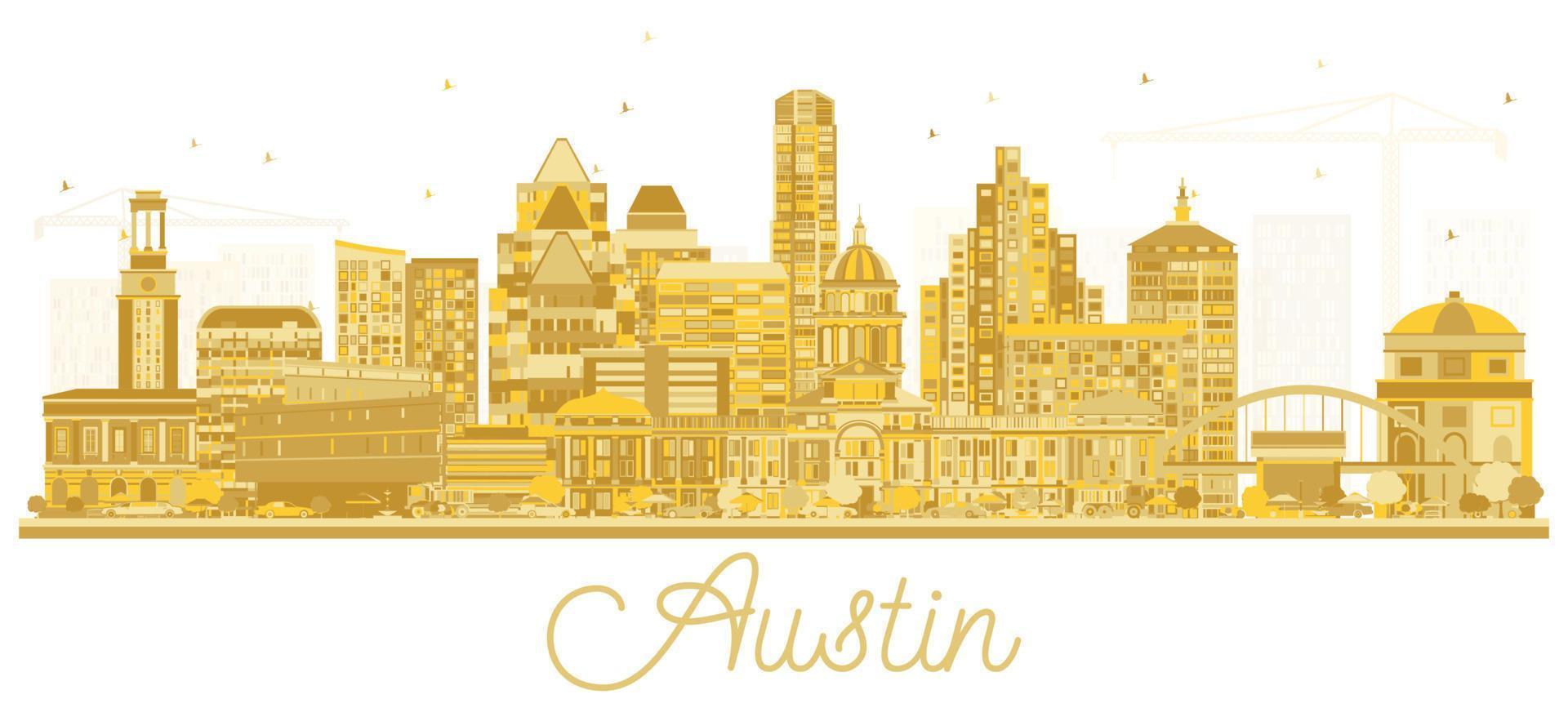 silueta del horizonte de la ciudad de austin texas usa con edificios dorados aislados en blanco. vector