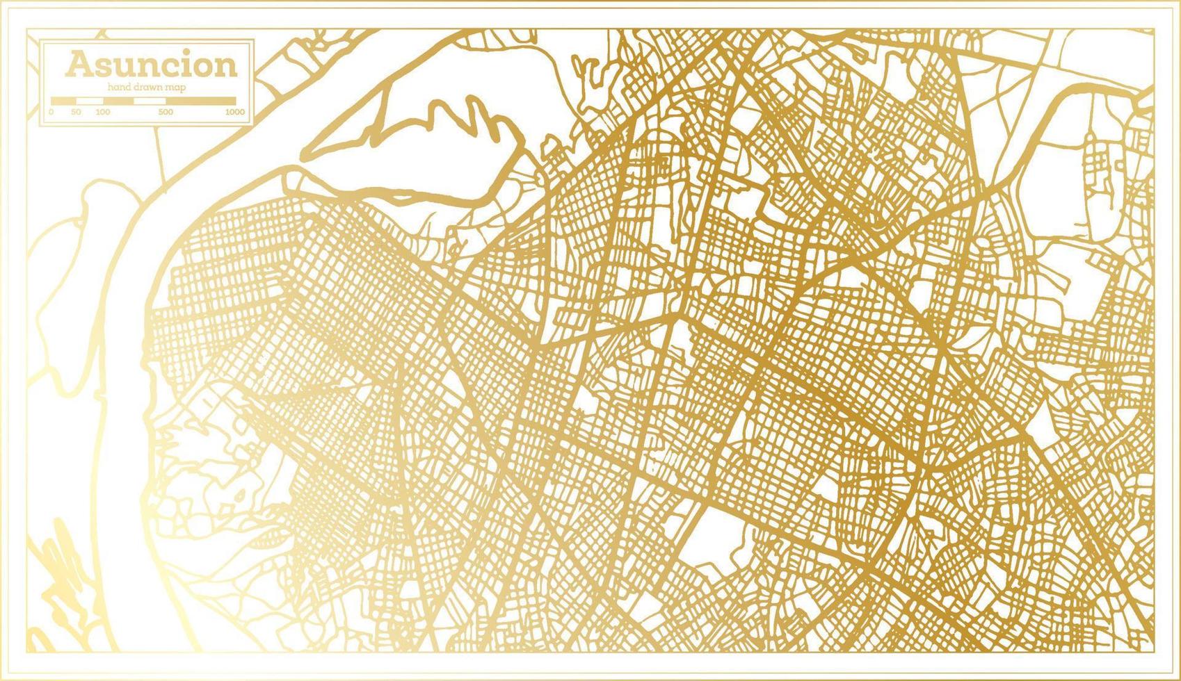 mapa de la ciudad de asunción paraguay en estilo retro en color dorado. esquema del mapa. vector