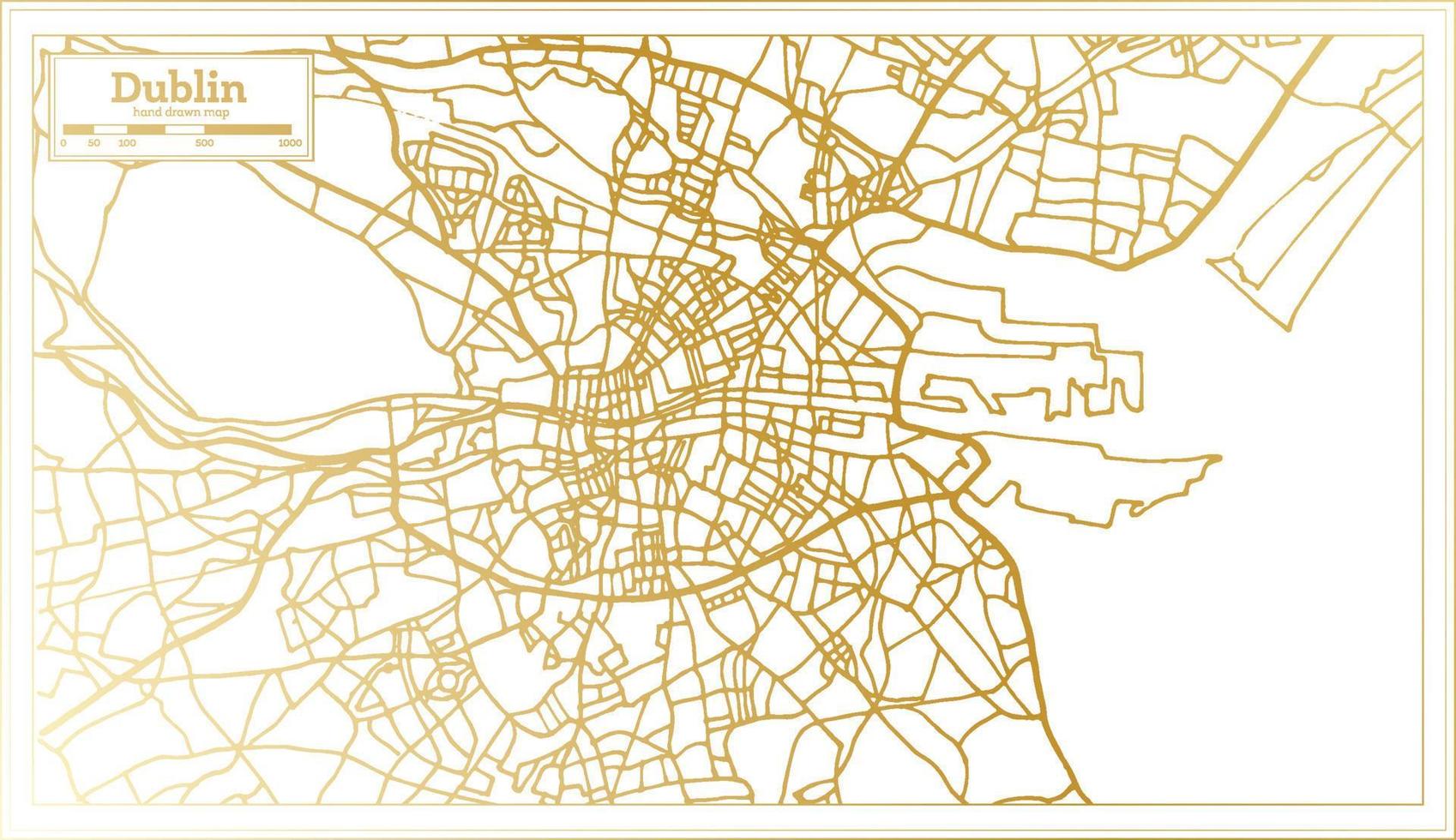 mapa de la ciudad de dublín irlanda en estilo retro en color dorado. esquema del mapa. vector