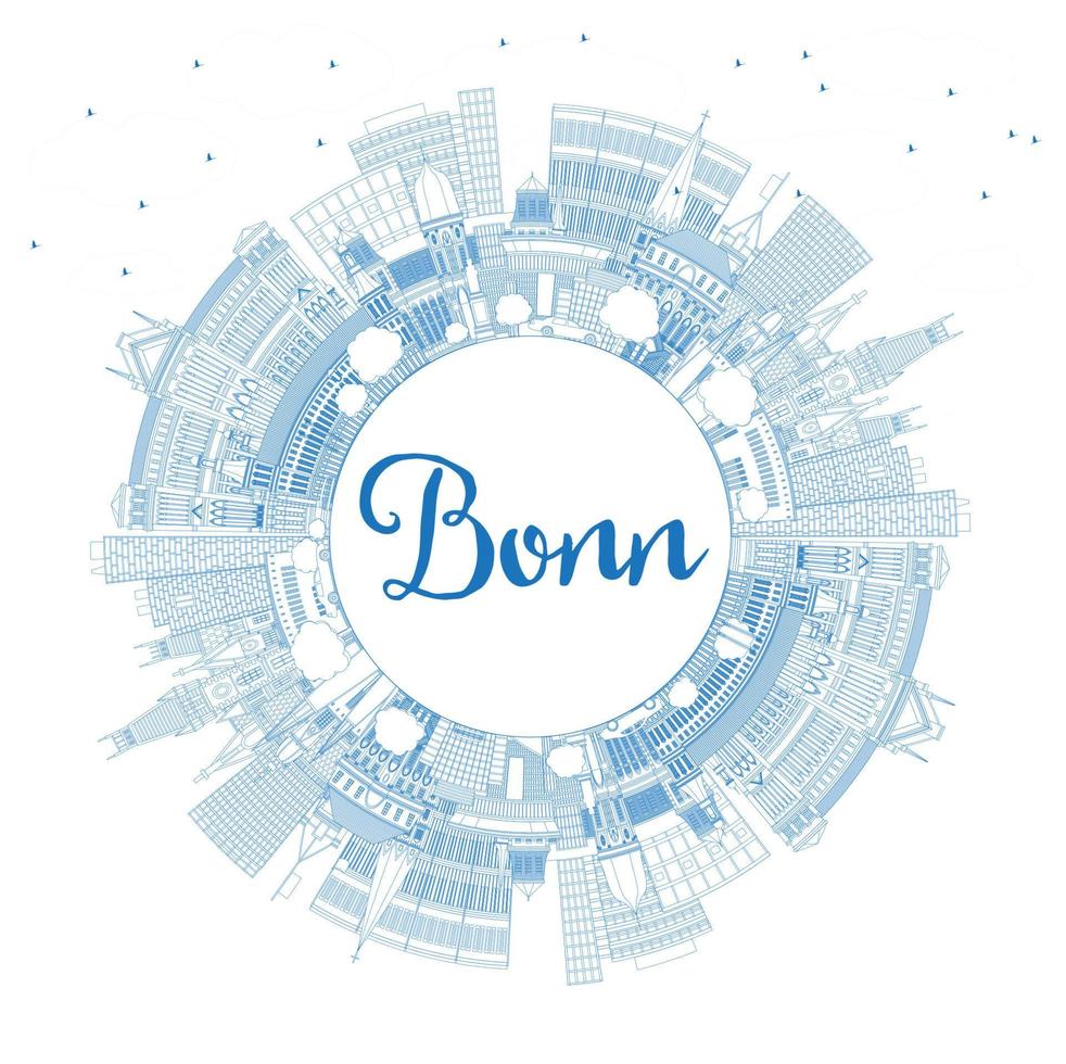 Outline Bonn Germany City Skyline with Blue Buildings and Copy Space. vector