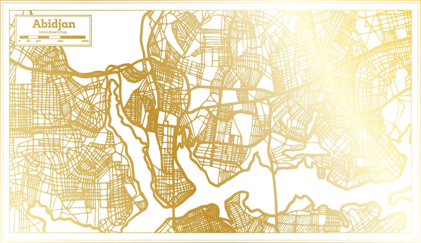 Abidjan Ivory Coast City Map in Retro Style in Golden Color. Outline Map. vector