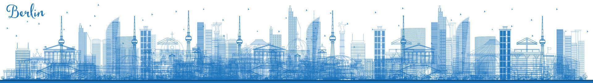 Outline Berlin Germany City Skyline with Blue Buildings. vector