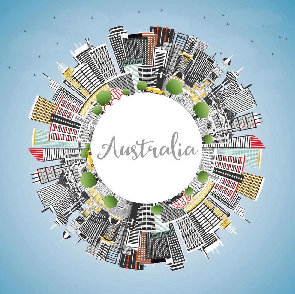 Australia City Skyline with Gray Buildings, Blue Sky and Copy Space. vector