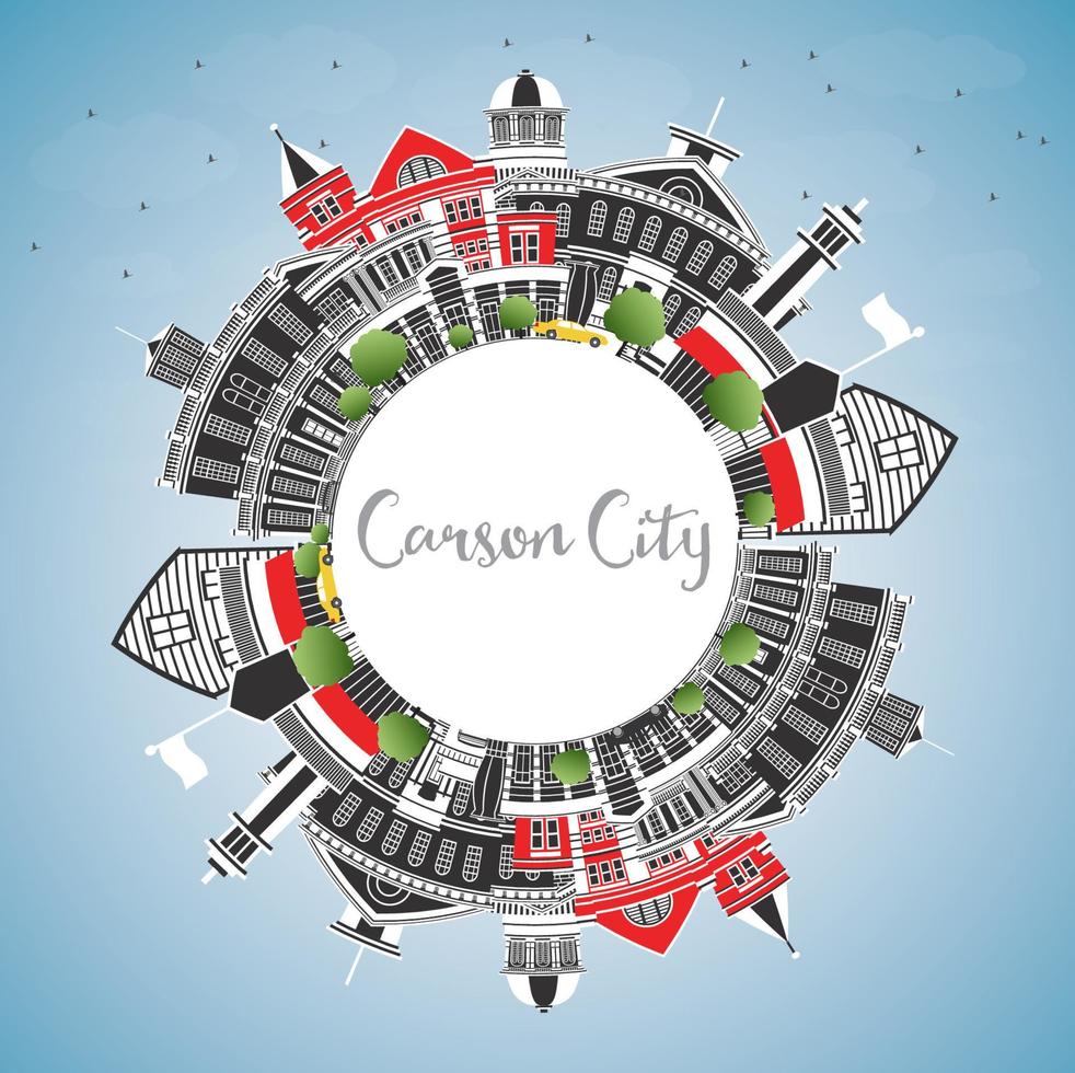 Carson City Nevada City Skyline with Color Buildings, Blue Sky and Copy Space. vector