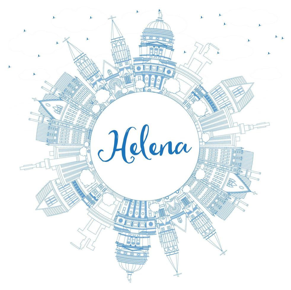 delinee el horizonte de la ciudad de helena montana con edificios azules y copie el espacio. vector