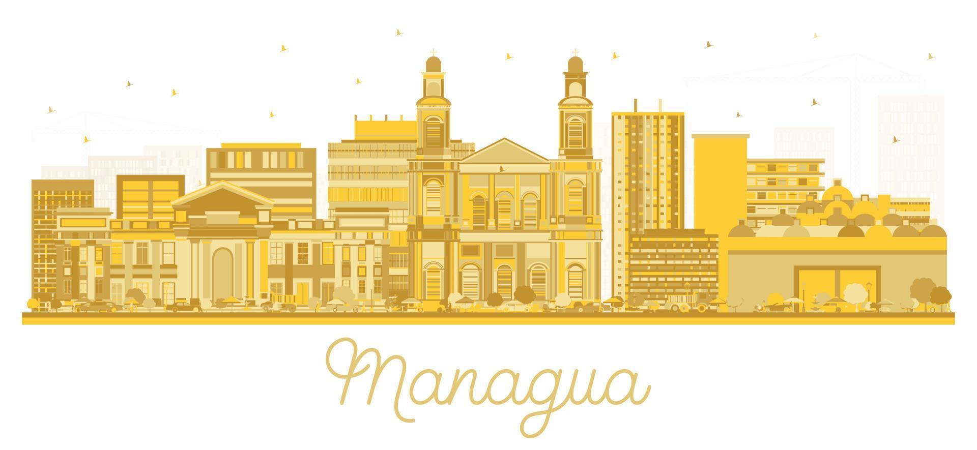 silueta del horizonte de la ciudad de managua nicaragua con edificios dorados aislados en blanco. vector