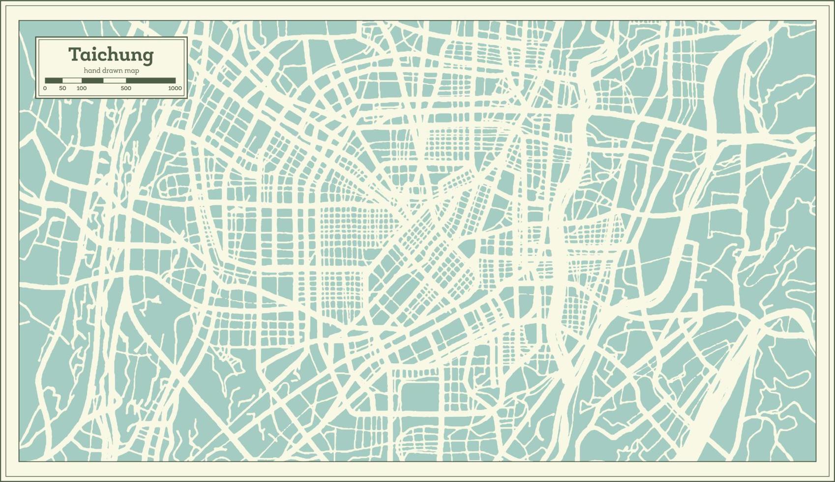 mapa de la ciudad de taichung taiwán en estilo retro. esquema del mapa. vector