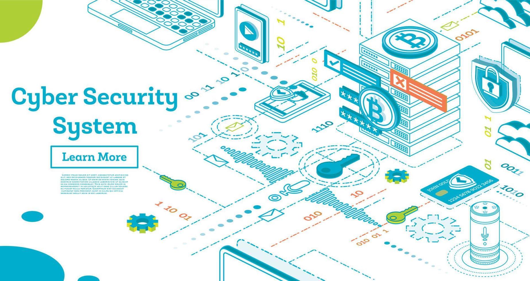 Outline Cyber Security Concept. Isometric Illustration Isolated on White. vector