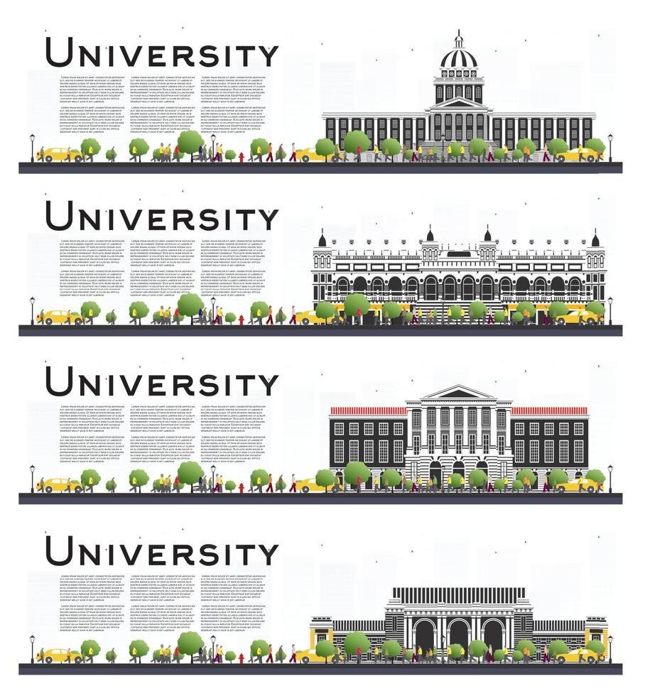 Set of University Campus Study Banners Isolated on White. vector