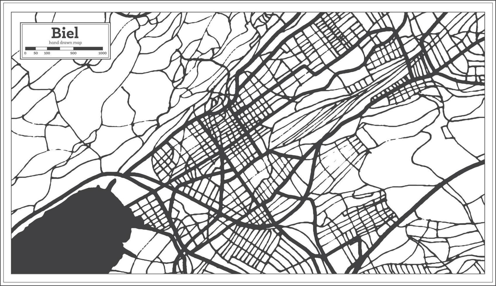 mapa de la ciudad de biel suiza en color blanco y negro en estilo retro. vector