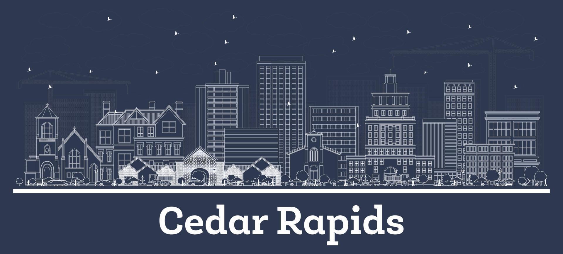 Outline Cedar Rapids Iowa Skyline with White Buildings. vector
