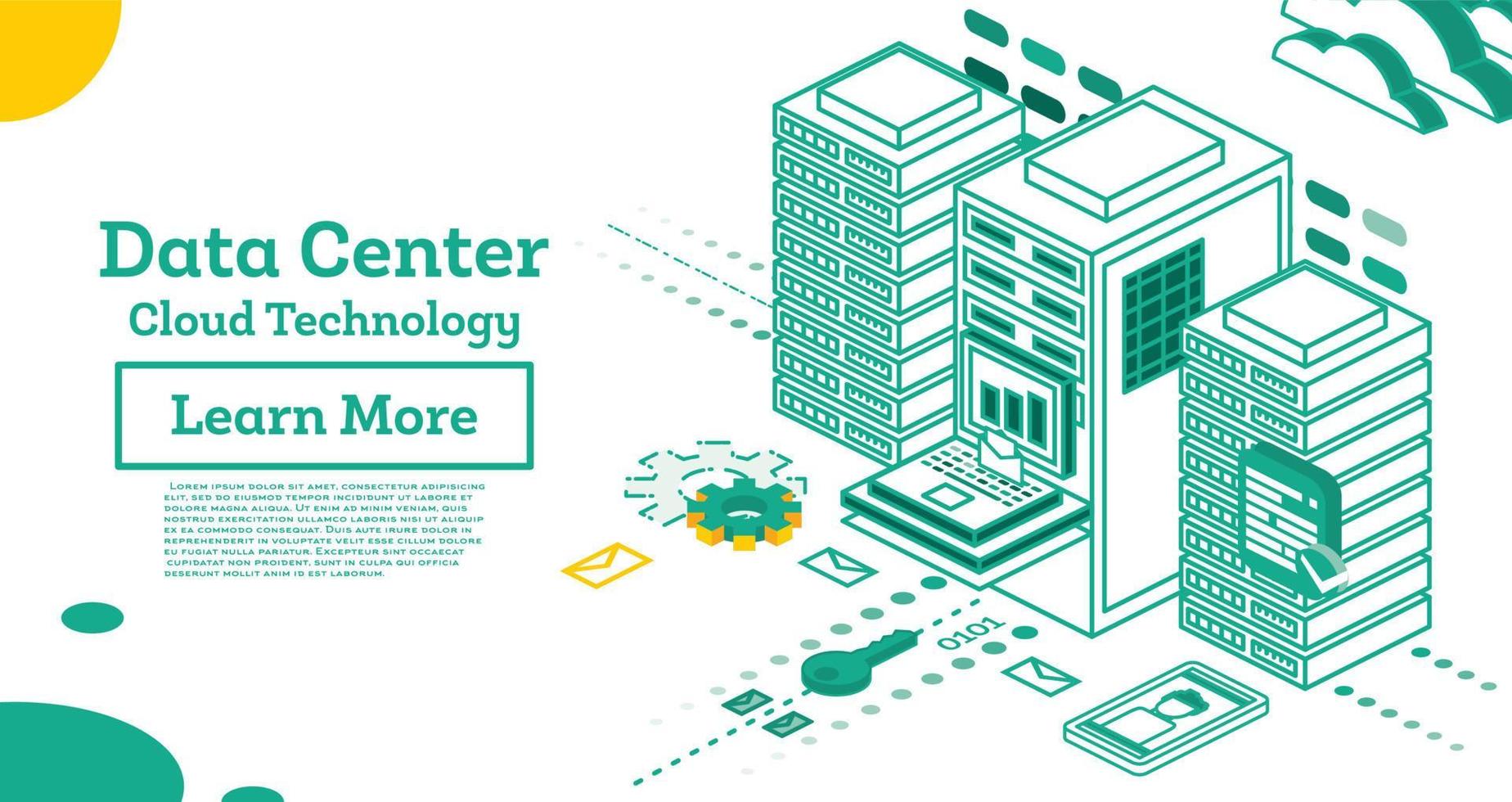 Isometric Working Data Center Full of Rack Servers and Supercomputers. vector