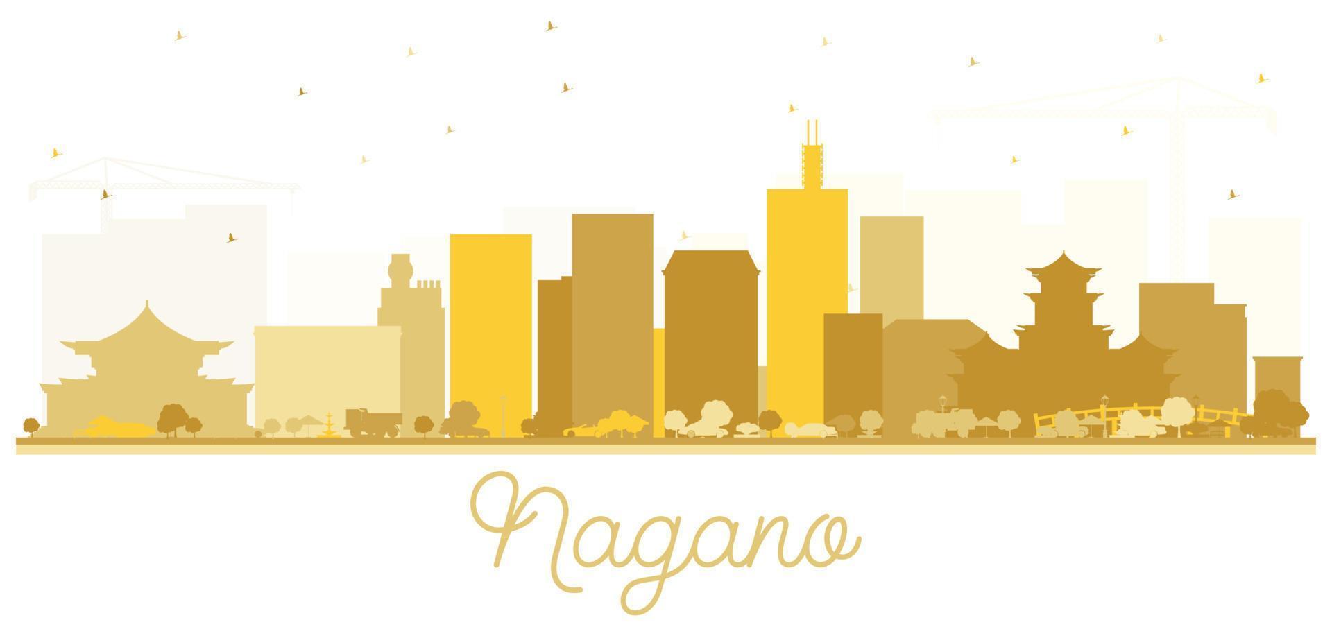 Nagano Japan City Skyline Silhouette with Golden Buildings. vector