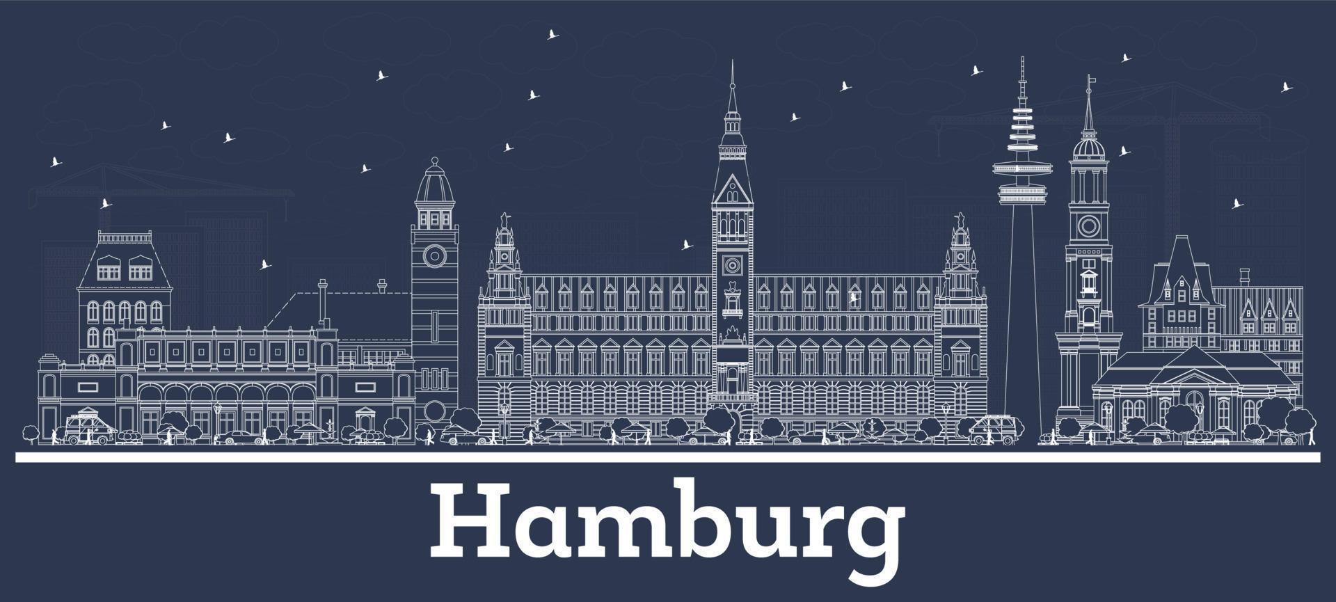 Outline Hamburg Germany City Skyline with White Buildings. vector