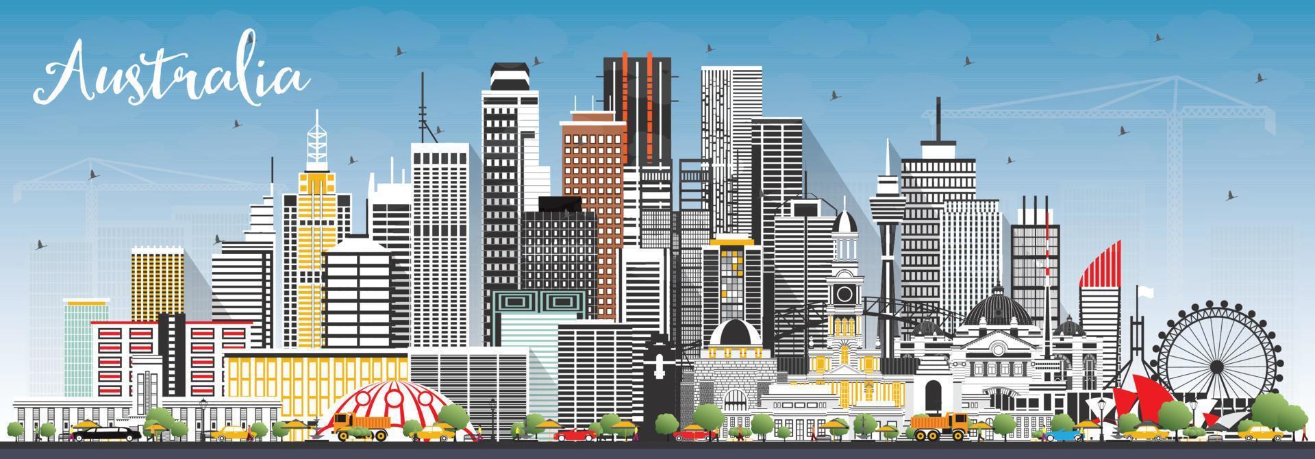 Australia City Skyline with Gray Buildings and Blue Sky. vector