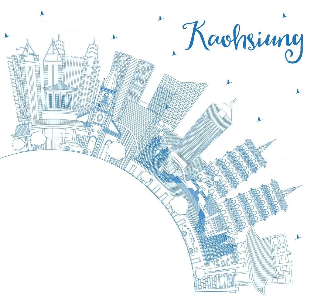 Outline Kaohsiung Taiwan City Skyline with Blue Buildings and Copy Space. vector