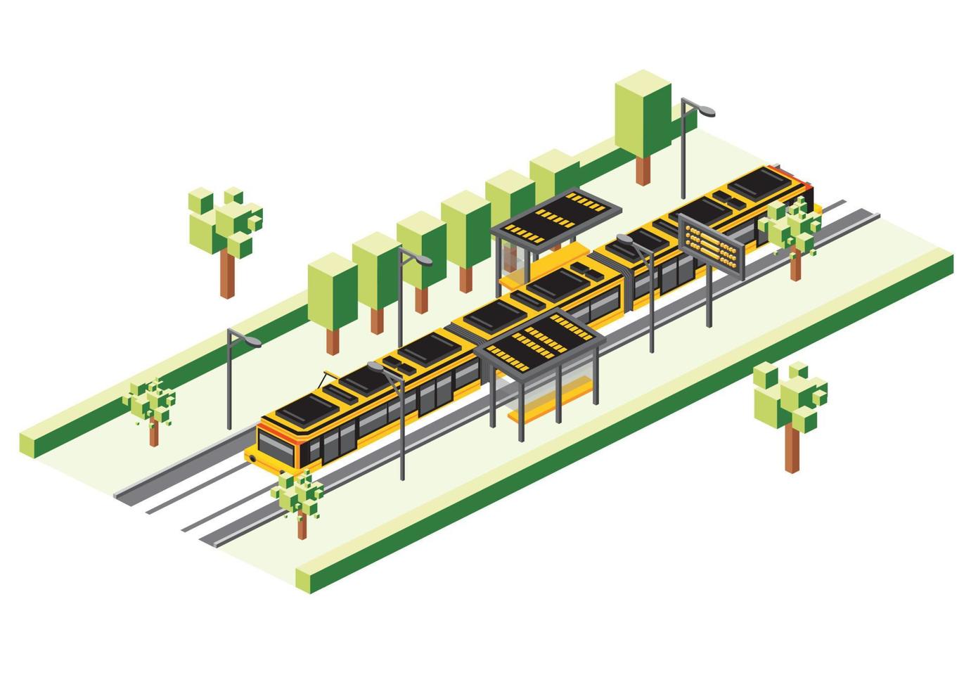 Isometric Tram Station Isolated on White. Railway Electric Train. vector