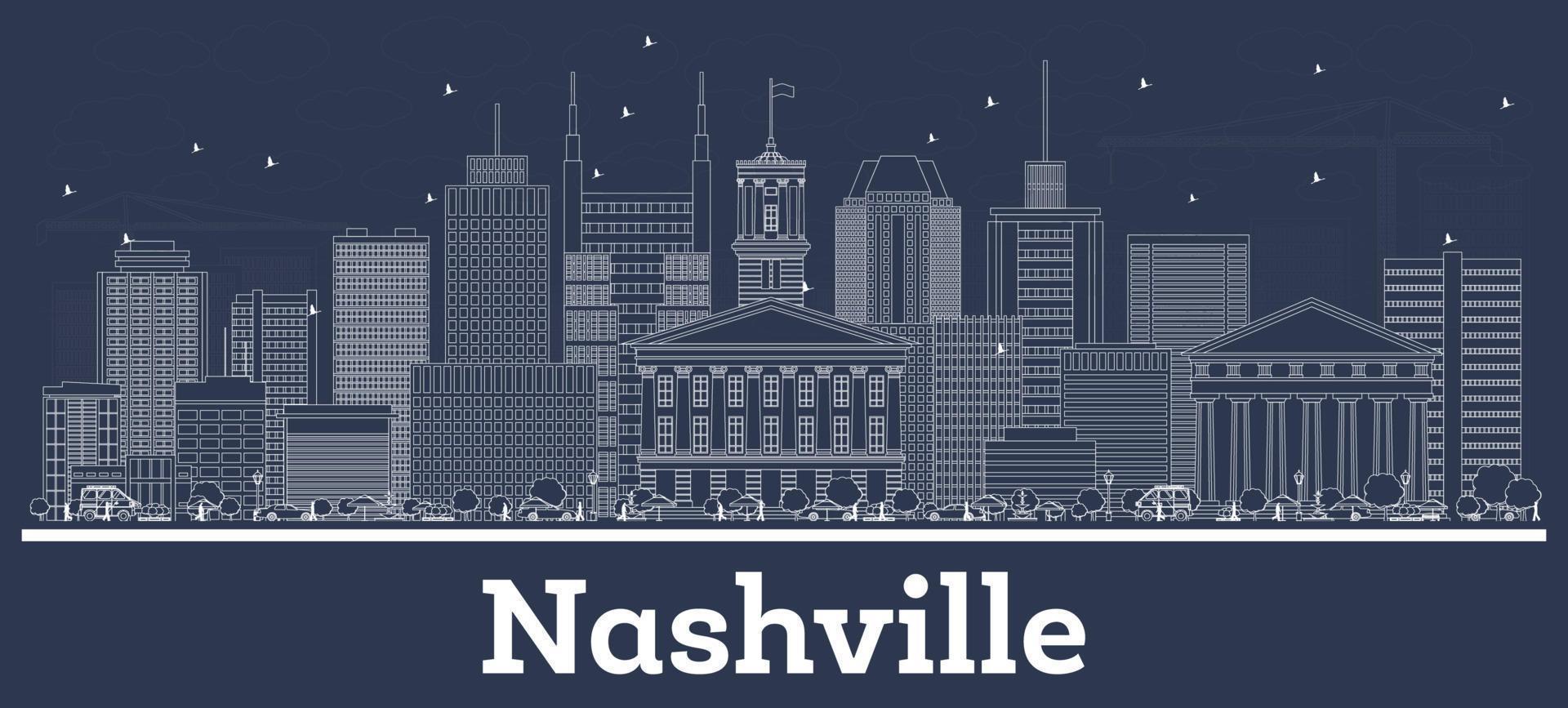 delinear el horizonte de la ciudad de nashville tennessee usa con edificios blancos. vector