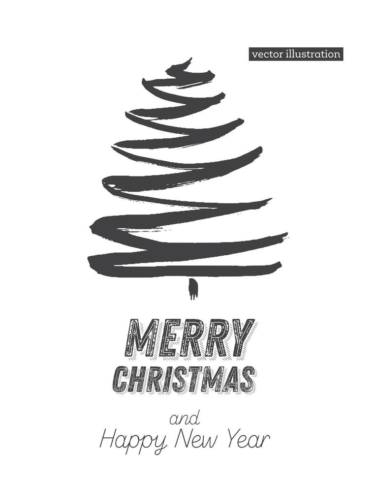 Christmas Tree Sketch Isolated on White Background. Merry Christmas. Silhouette of Hand Drawn Spruce Tree. vector