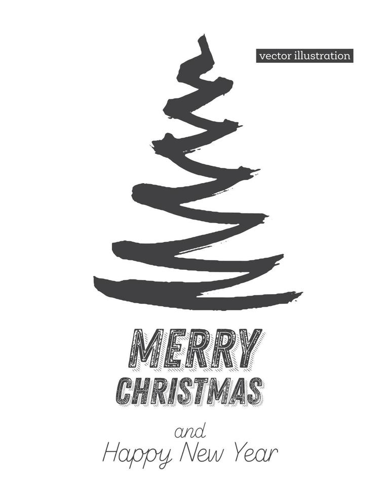 Christmas Tree Sketch Isolated on White Background. Merry Christmas. Silhouette of Hand Drawn Spruce Tree. vector